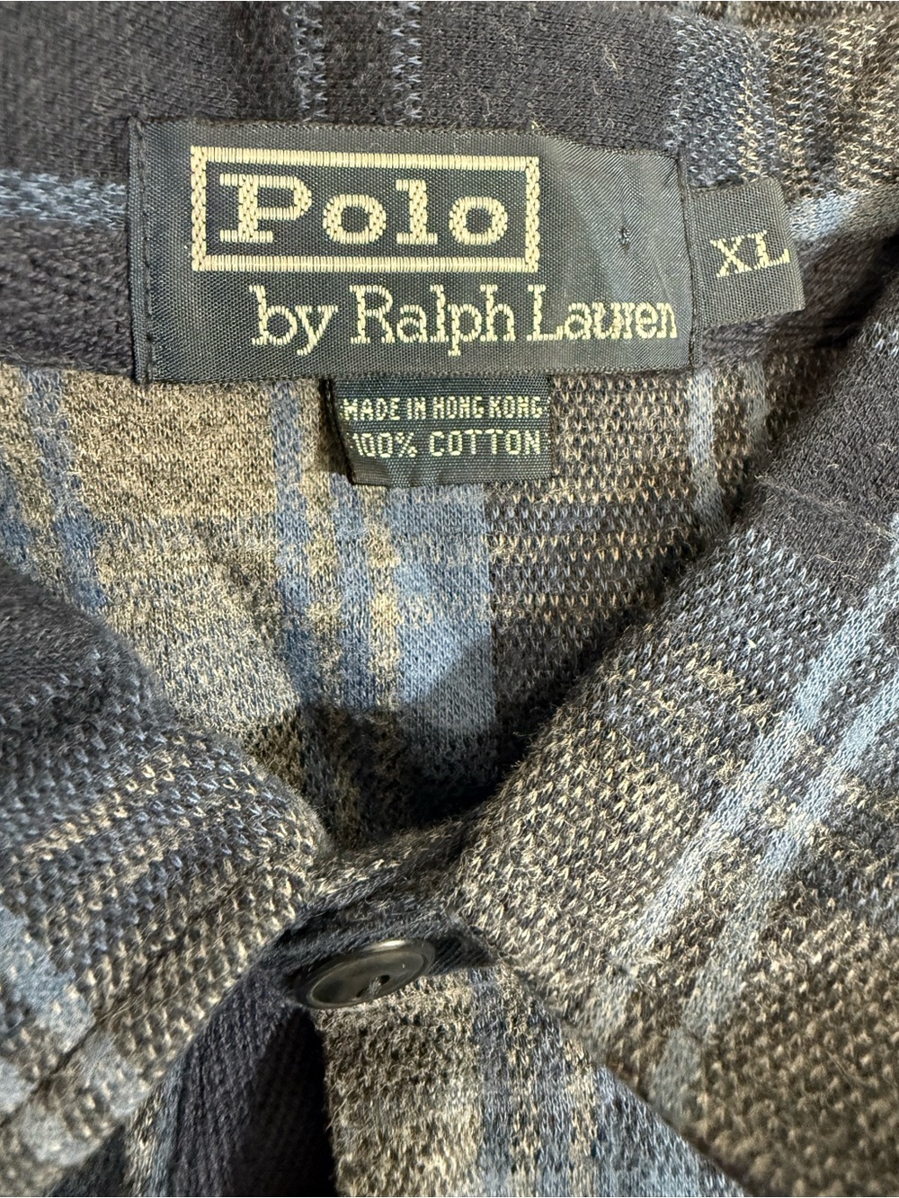 VTG polo Ralph Lauren men size Xl Blue and Navy Plaid Long-Sleeve Polo Shirt - Picture 7 of 8